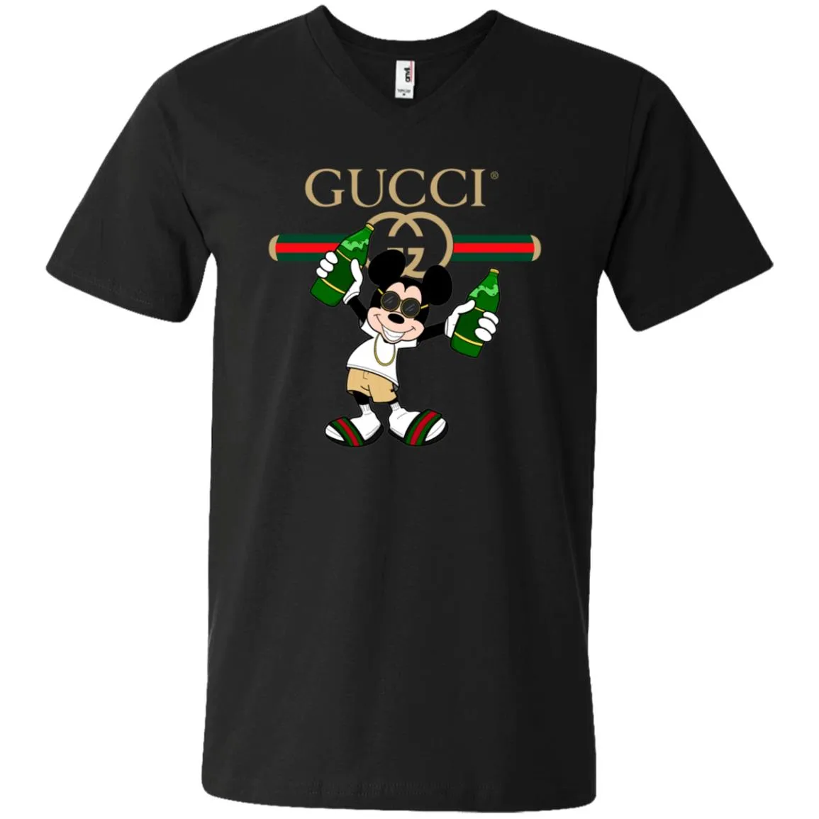 Gucci Mickey Mouse Drink Beer T-shirt Men V-Neck T-Shirt