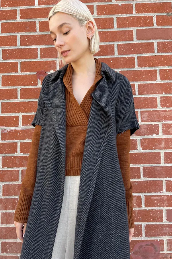 Herringbone Sleeveless Trench Coat in Gray (Sold Out)