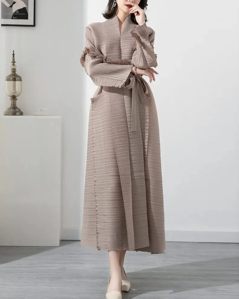 HEYFANCYSTYLE Maxi Pleated Cardigan Dress