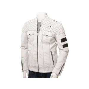 High Quality New Style Fashion Mens White Leather Biker Jacket Online