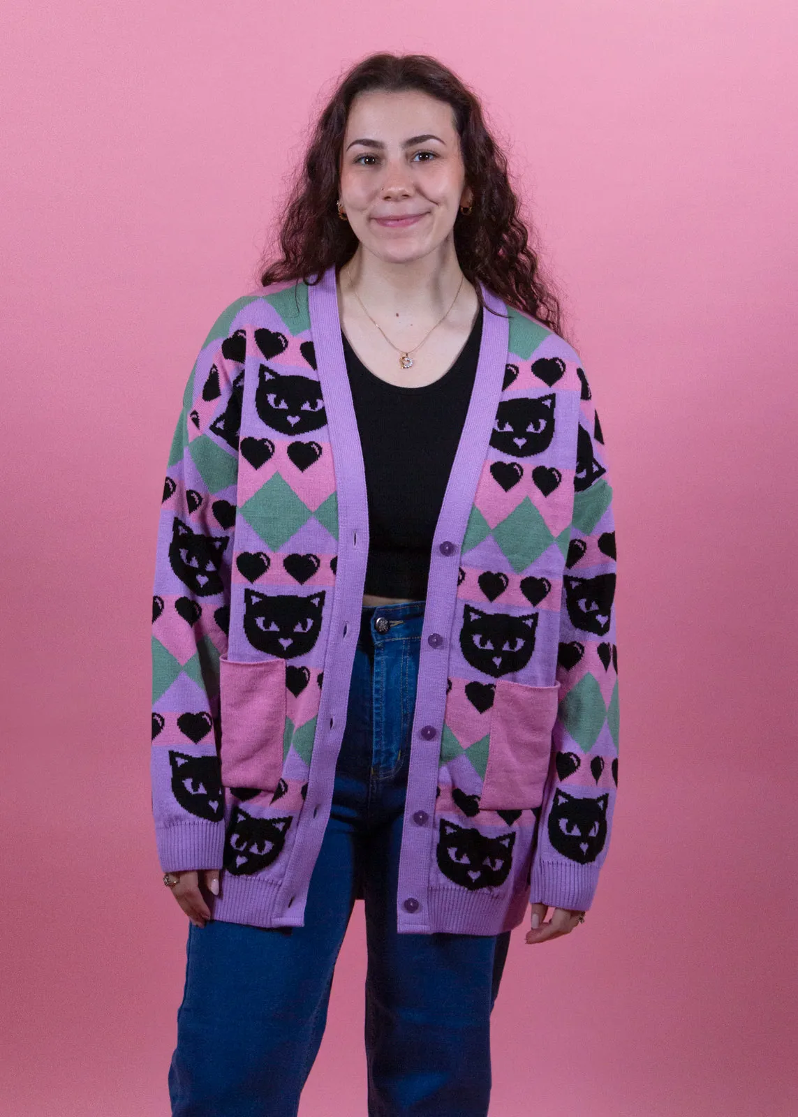 Home of Rainbows - Pastel Kitty Knit Cardigan