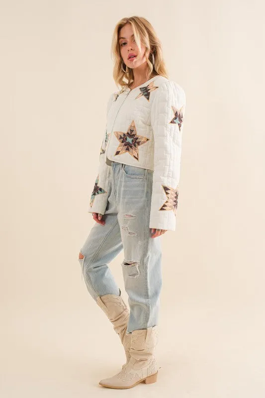 Hot Girl Gone West Quilted Star Padded Western Cropped Jacket