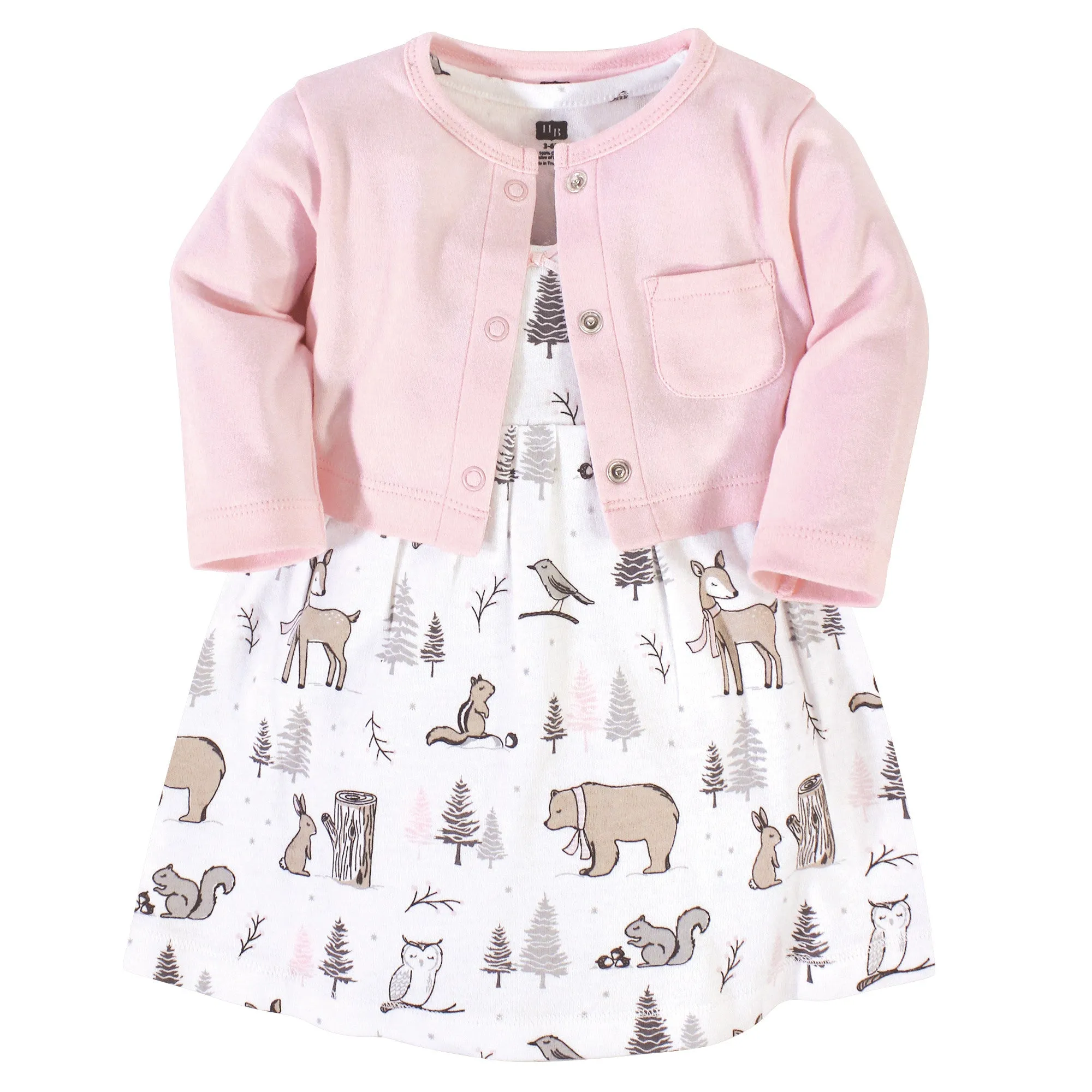 Hudson Baby Dress and Cardigan, Winter Forest