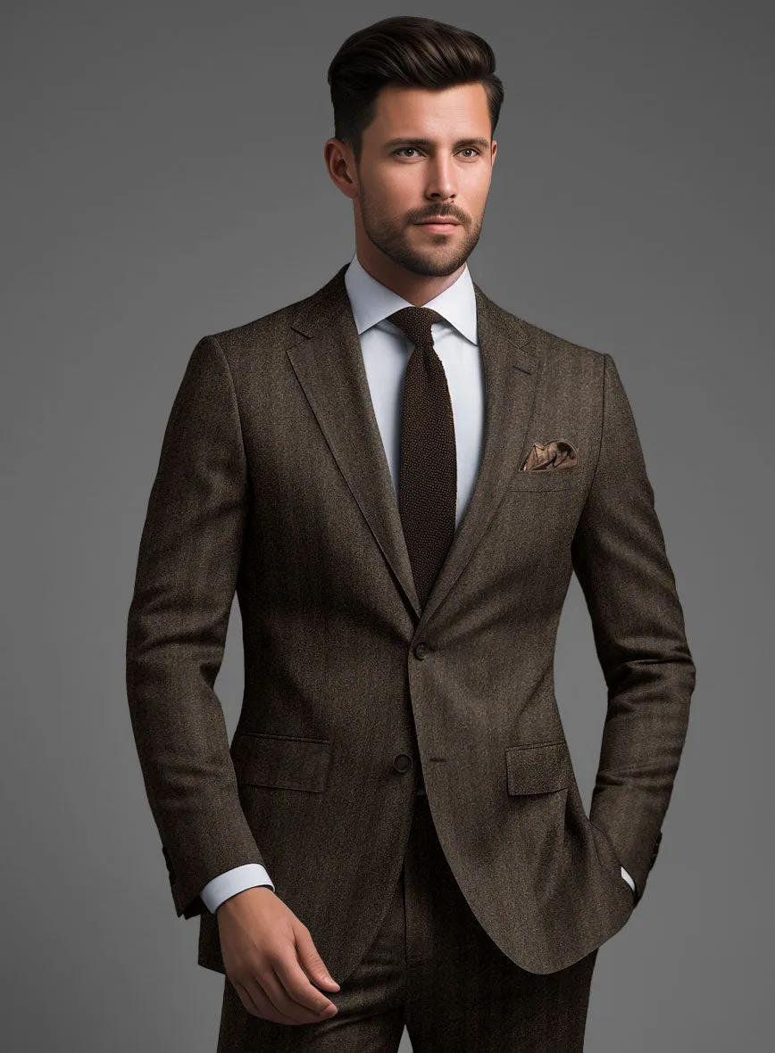 Italian Melange Brown Herringbone Flannel Suit