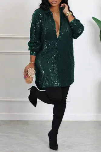 Ivory Silver Sequin Shirt Dress