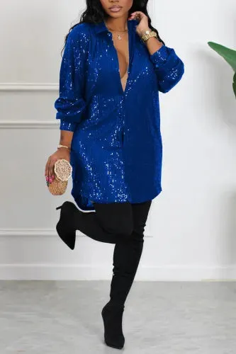 Ivory Silver Sequin Shirt Dress