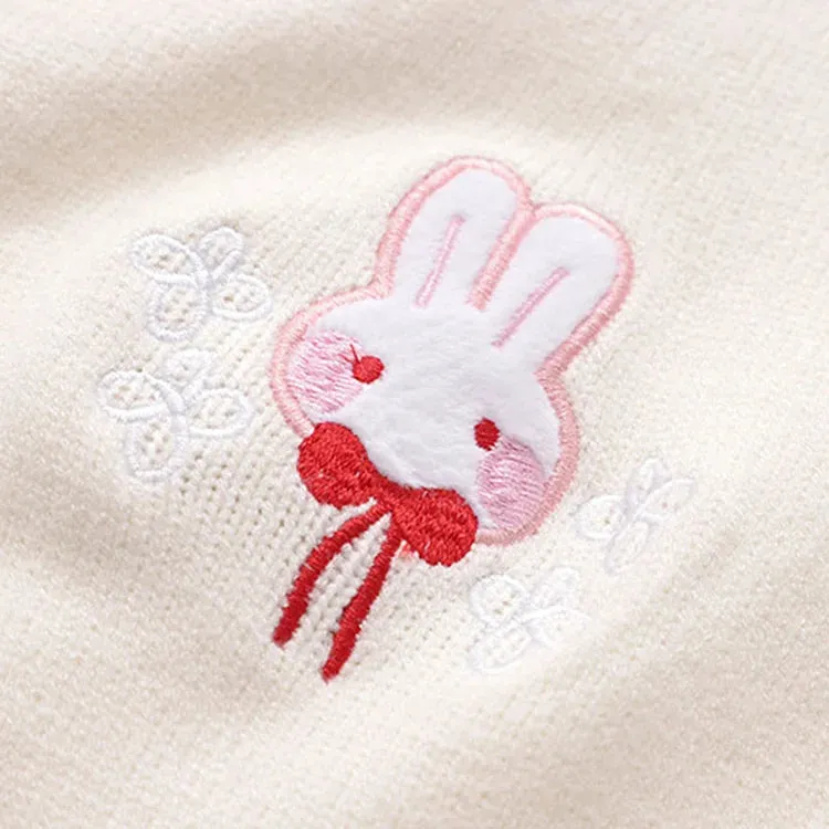 Japanese Cartoon Bunny Embroidery Cardigan Sweater Jeans Set - Casual Style