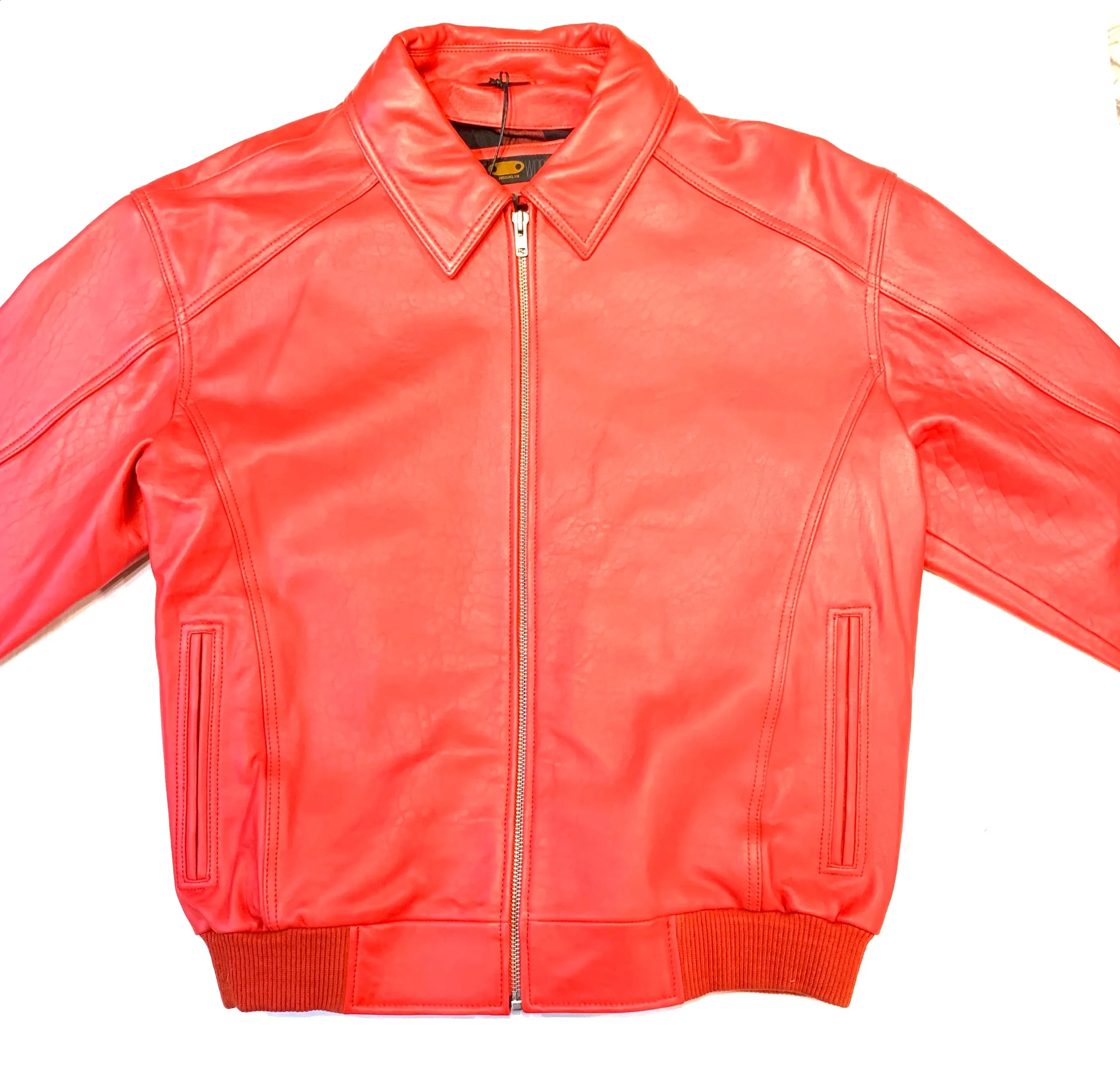 Kashani Men's Red Antique Lambskin Bomber Jacket