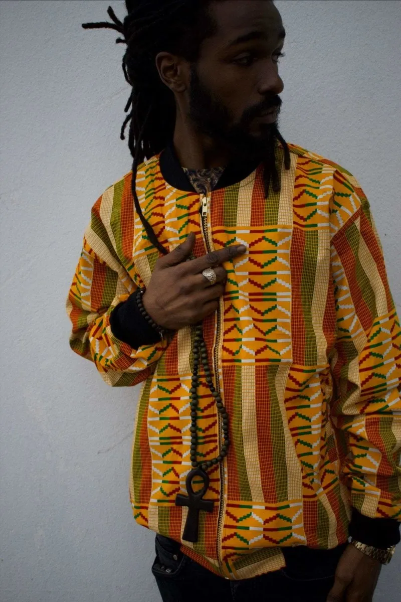 Kente Bomber Jacket in Orange African Print