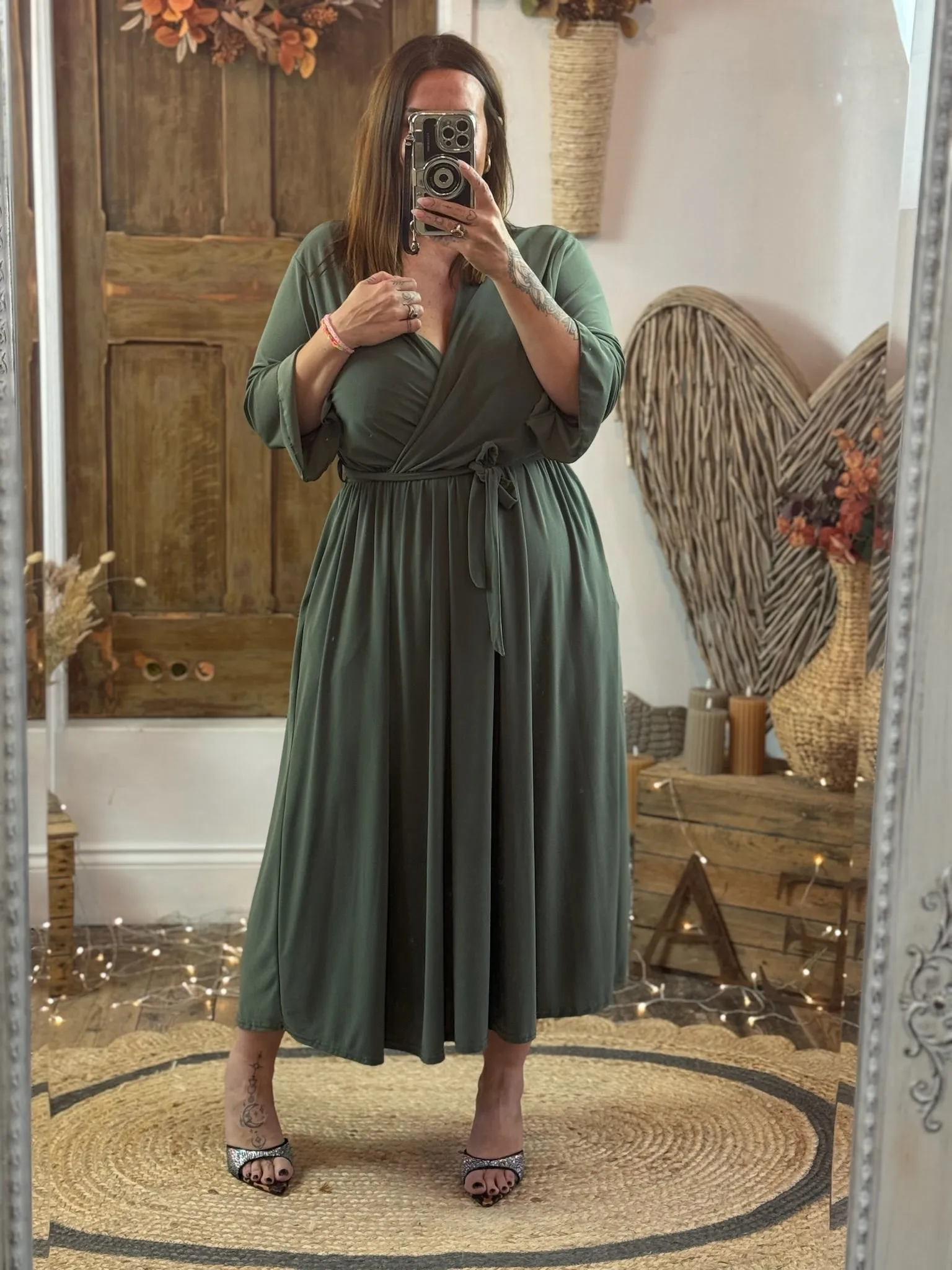 Khaki Nellie Cross Front Midaxi Dress