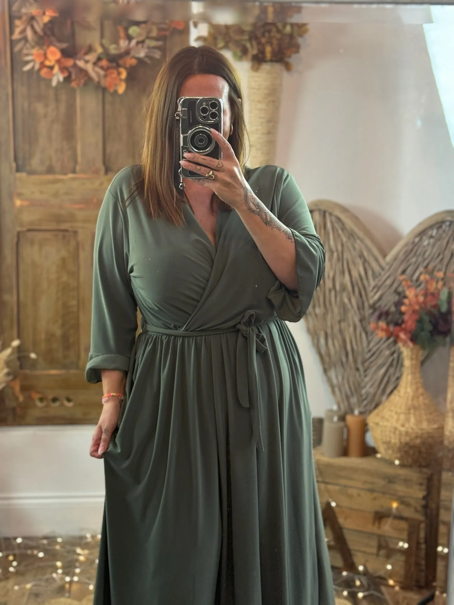 Khaki Nellie Cross Front Midaxi Dress