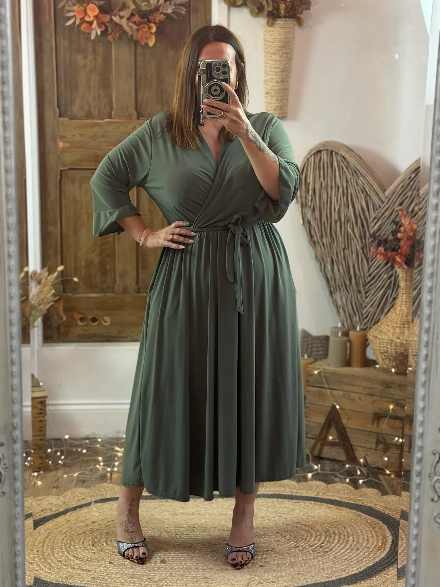 Khaki Nellie Cross Front Midaxi Dress