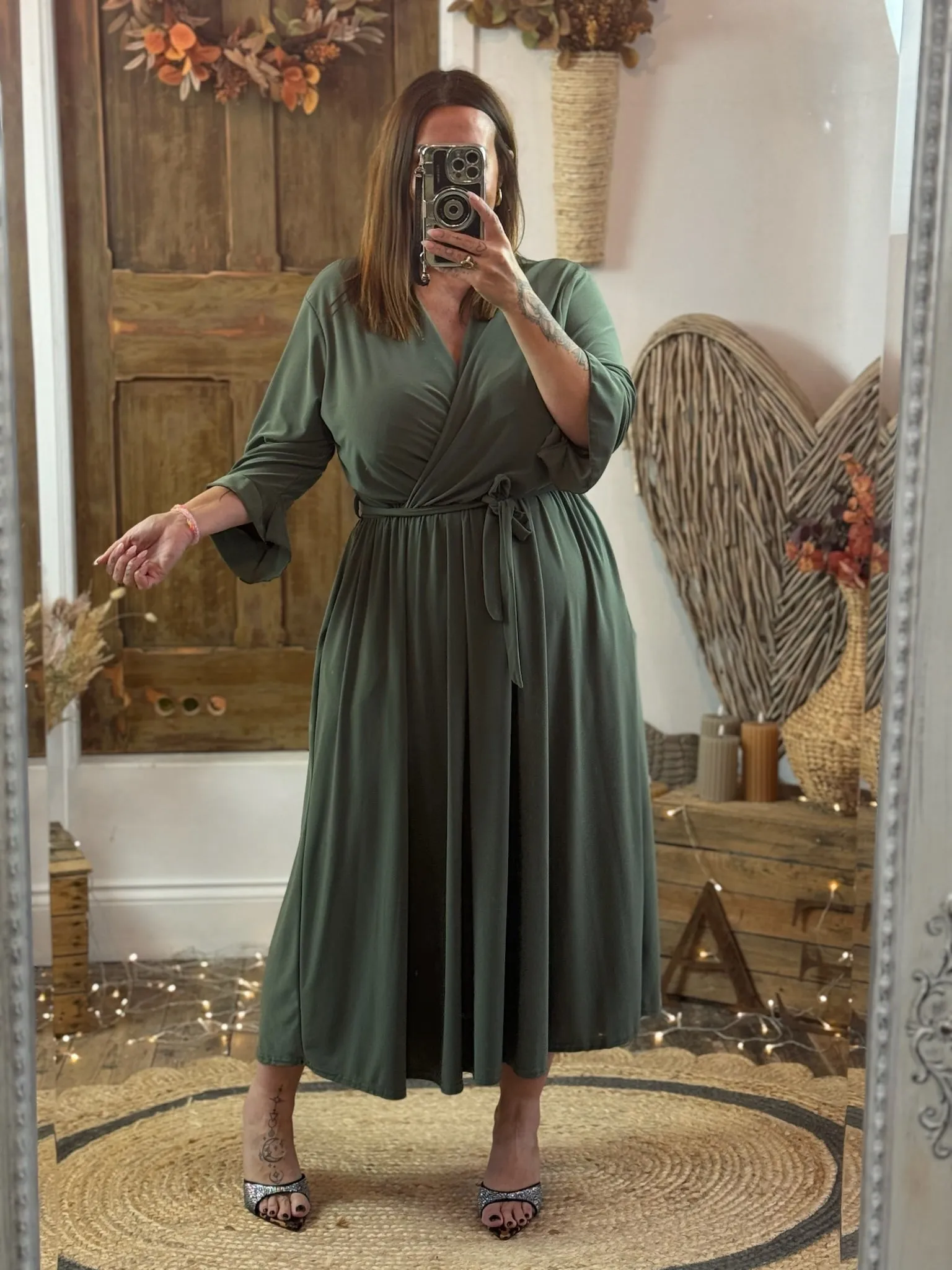 Khaki Nellie Cross Front Midaxi Dress