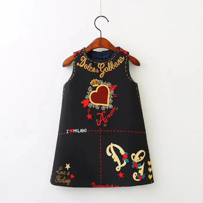 Kids Clothes Baby Girls Dress Newest European And American Style Spring Autumn Sundress Letter Heart Printed For Children Girls Outfits