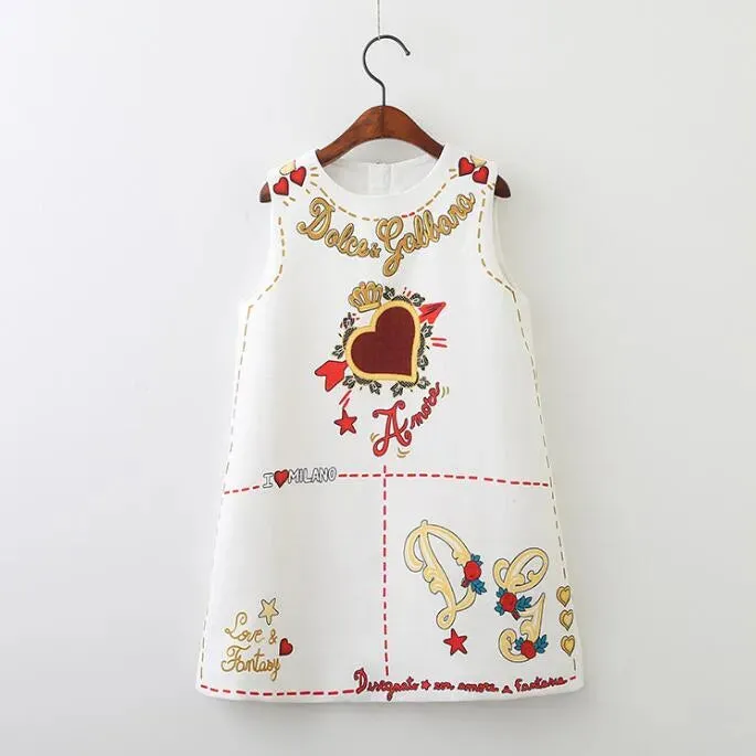 Kids Clothes Baby Girls Dress Newest European And American Style Spring Autumn Sundress Letter Heart Printed For Children Girls Outfits