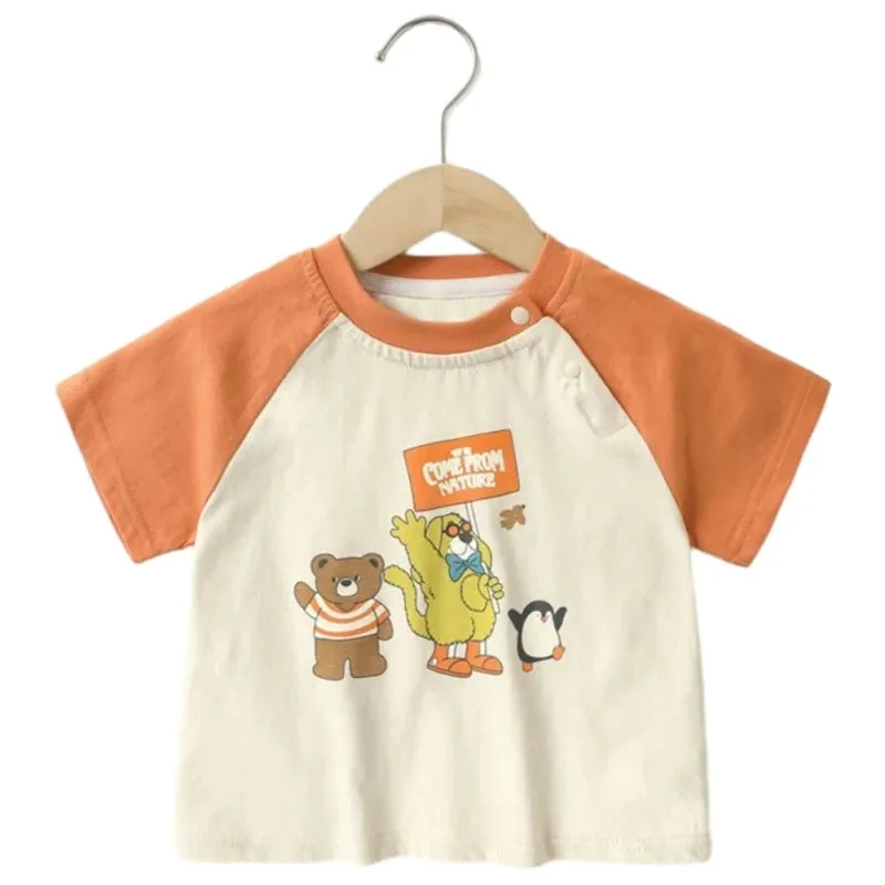 Korean Top 1-5T Kids Summer Boy Girl T-shirt Cartoon Printed Cotton Breathable Short Sleeve Toddler Children T Shirt