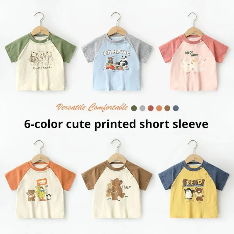 Korean Top 1-5T Kids Summer Boy Girl T-shirt Cartoon Printed Cotton Breathable Short Sleeve Toddler Children T Shirt