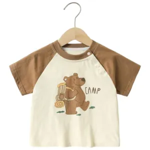 Korean Top 1-5T Kids Summer Boy Girl T-shirt Cartoon Printed Cotton Breathable Short Sleeve Toddler Children T Shirt