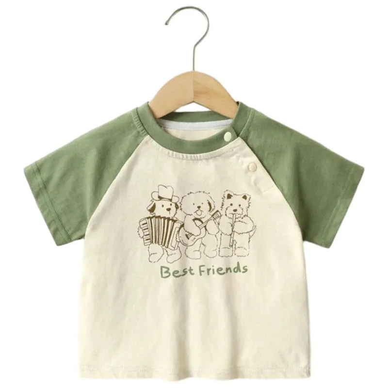 Korean Top 1-5T Kids Summer Boy Girl T-shirt Cartoon Printed Cotton Breathable Short Sleeve Toddler Children T Shirt