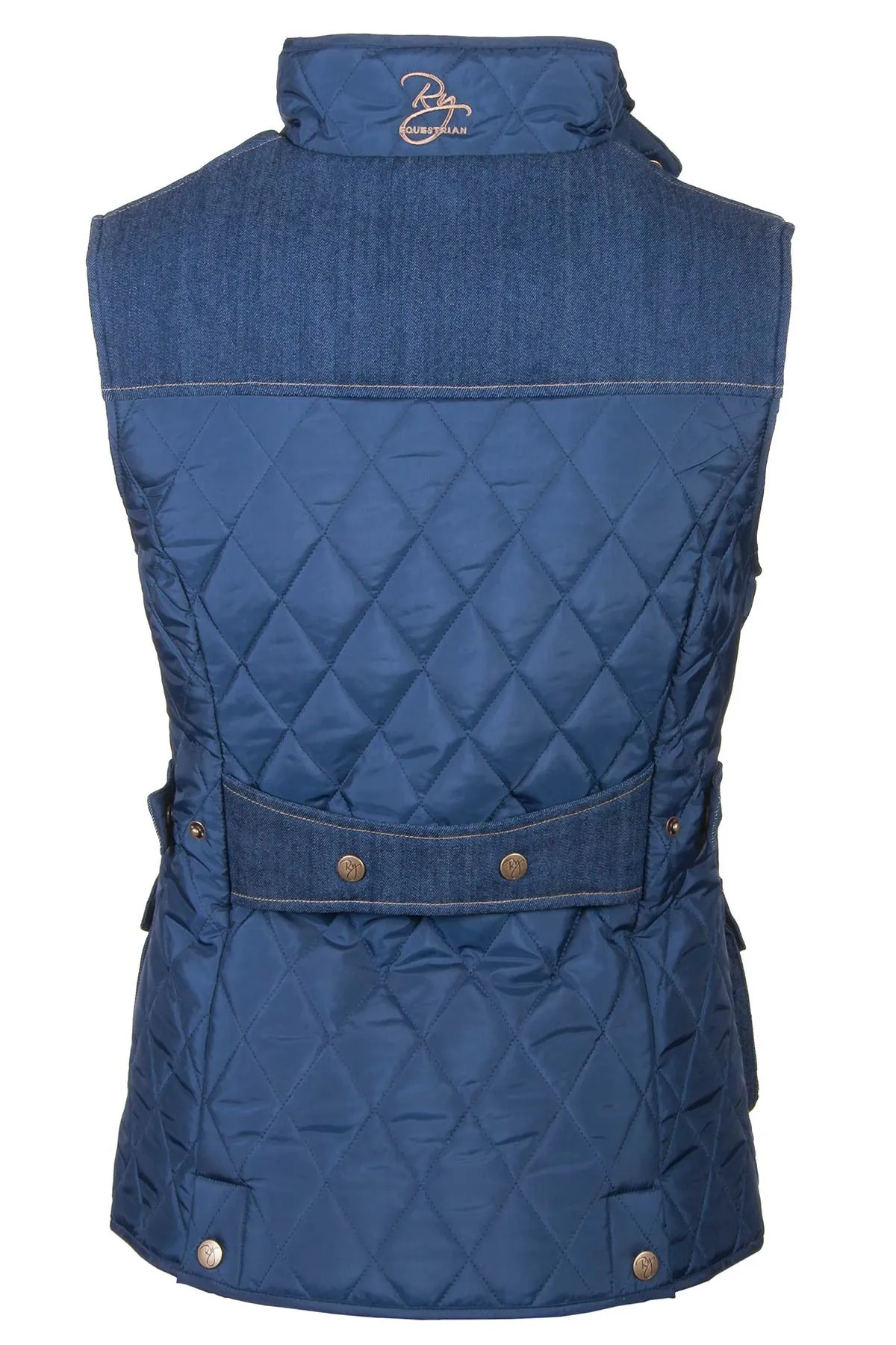 Ladies Denim Trim Quilted Biker Babe Waistcoat