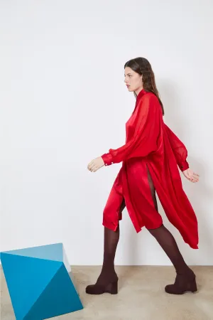 LAND red - fluid silk shirt dress