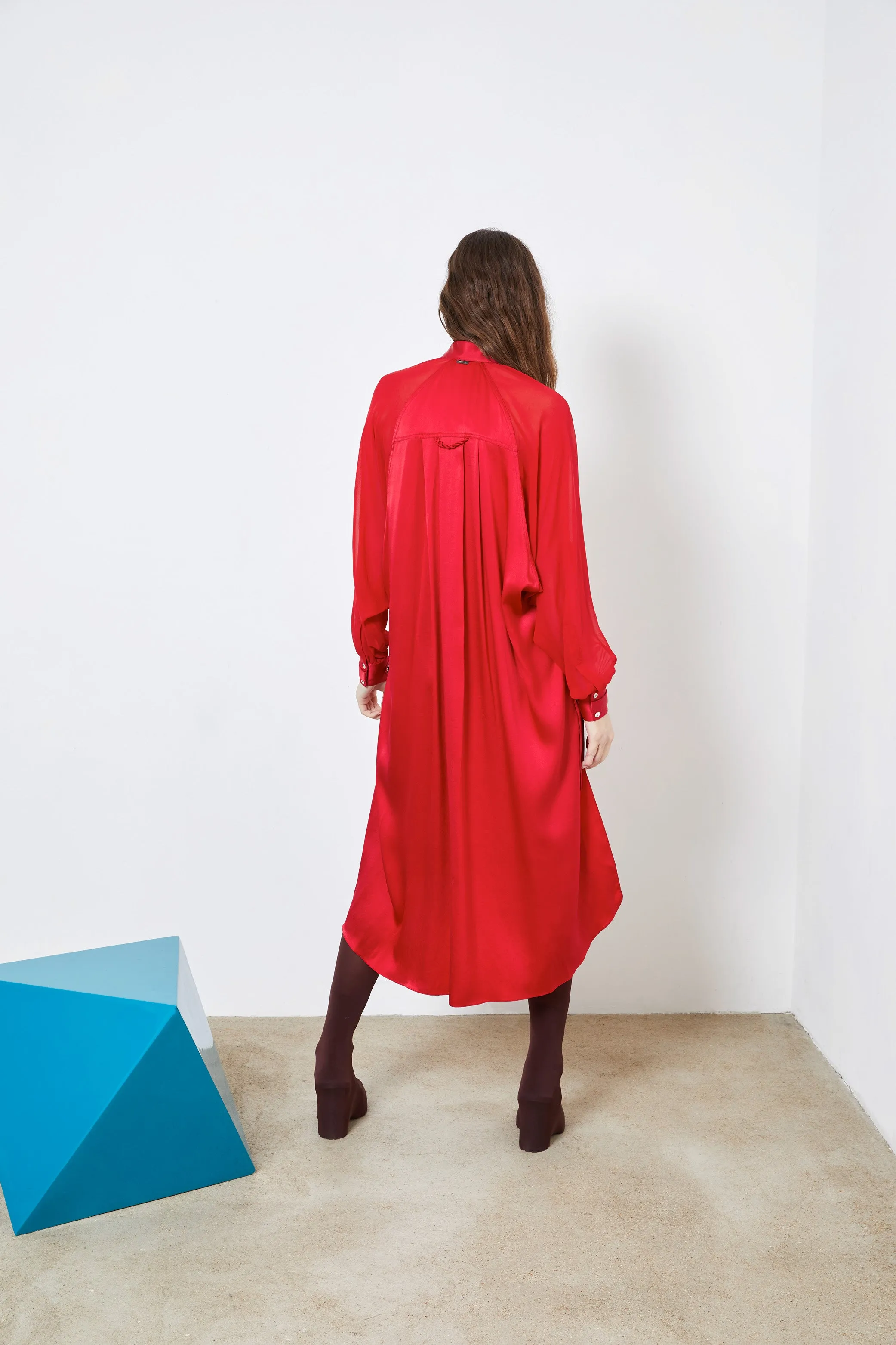 LAND red - fluid silk shirt dress