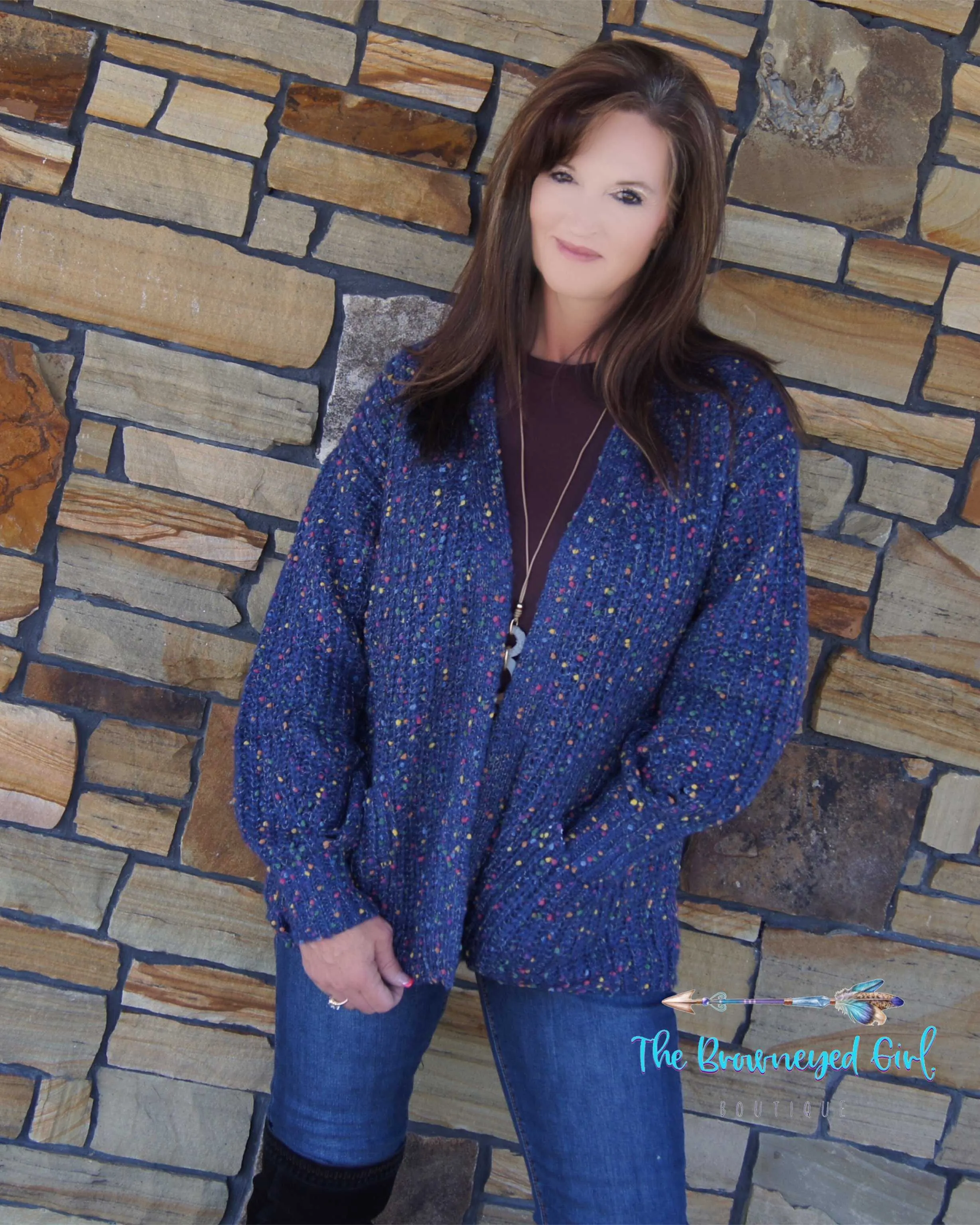 Life Is A Party Confetti Popcorn Cardigan Blue/Rust