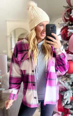 Light Plum Oversized Plaid Fleece Shacket