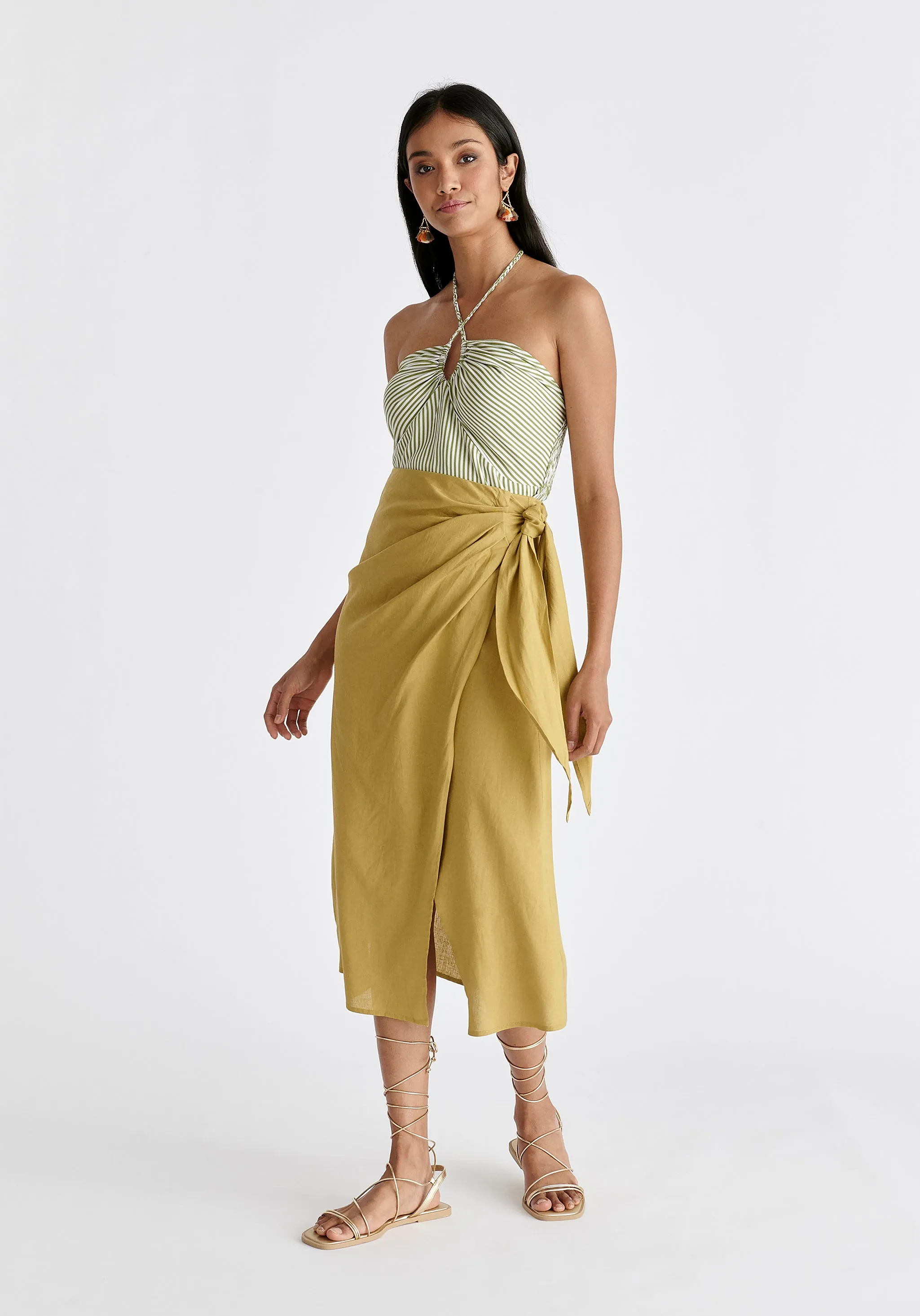 Linen Blend Wrap Skirt