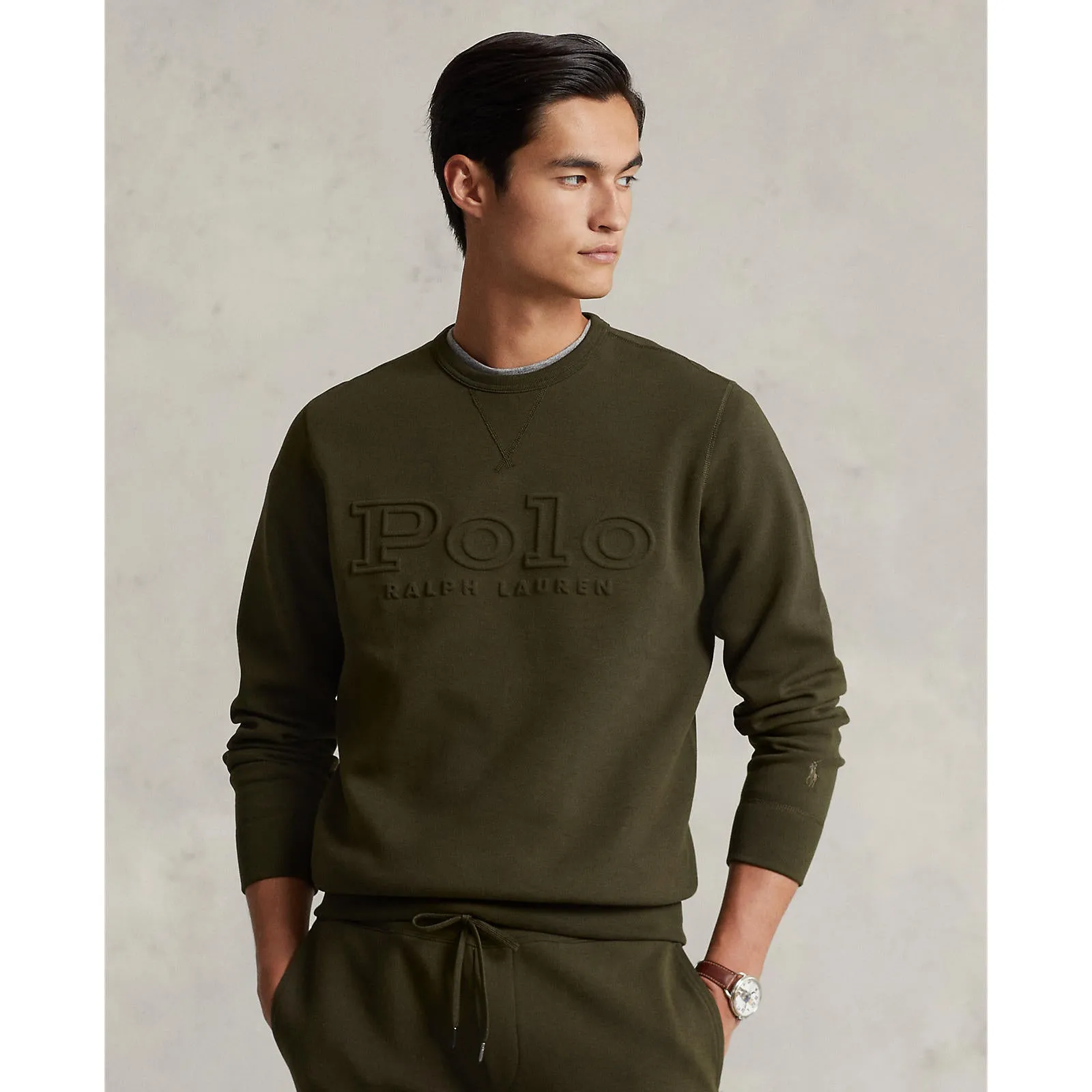 Logo-Embossed Double Knit Sweatshirt - Company Olive