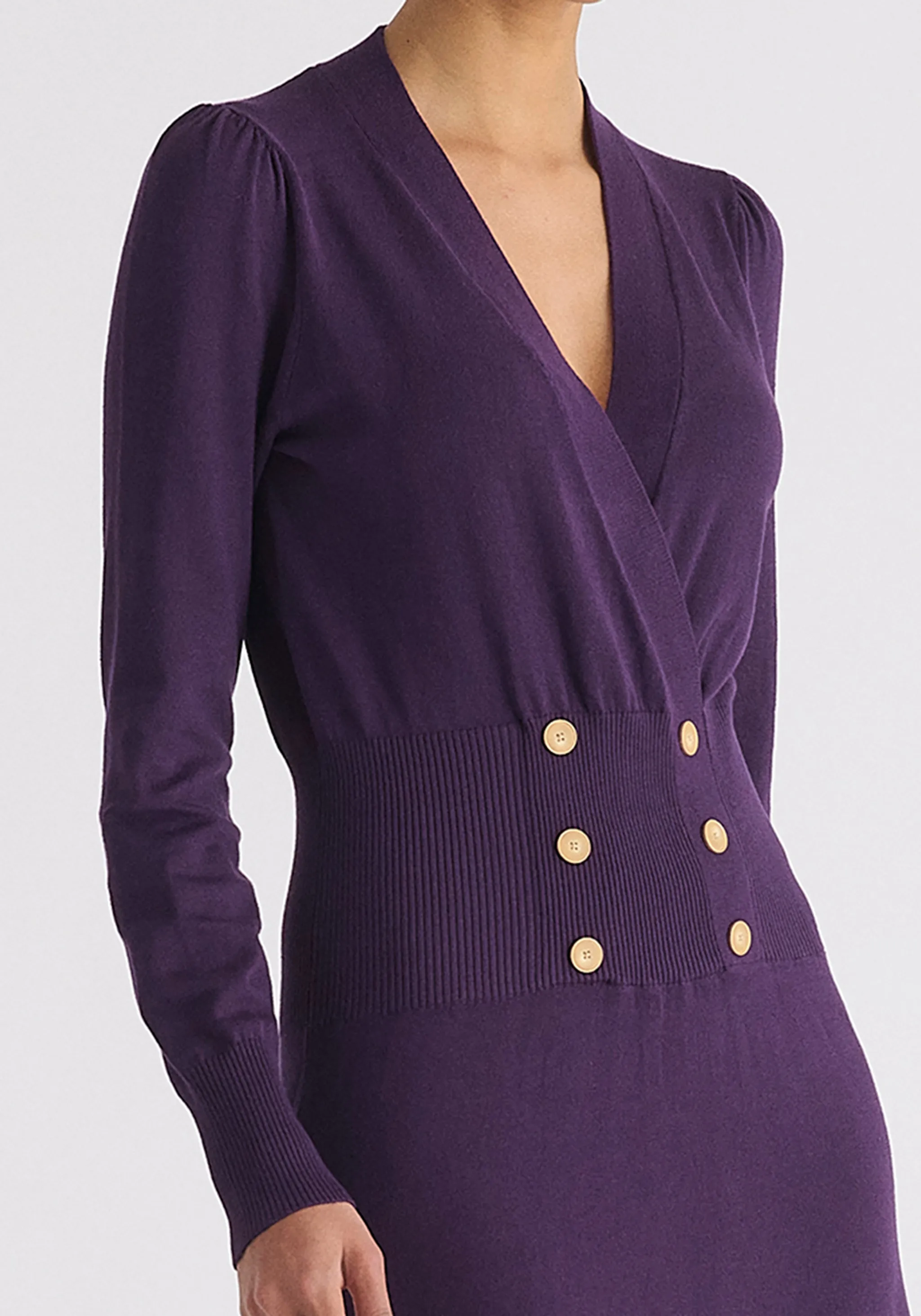 Long Sleeve Knitted Button Wrap Dress