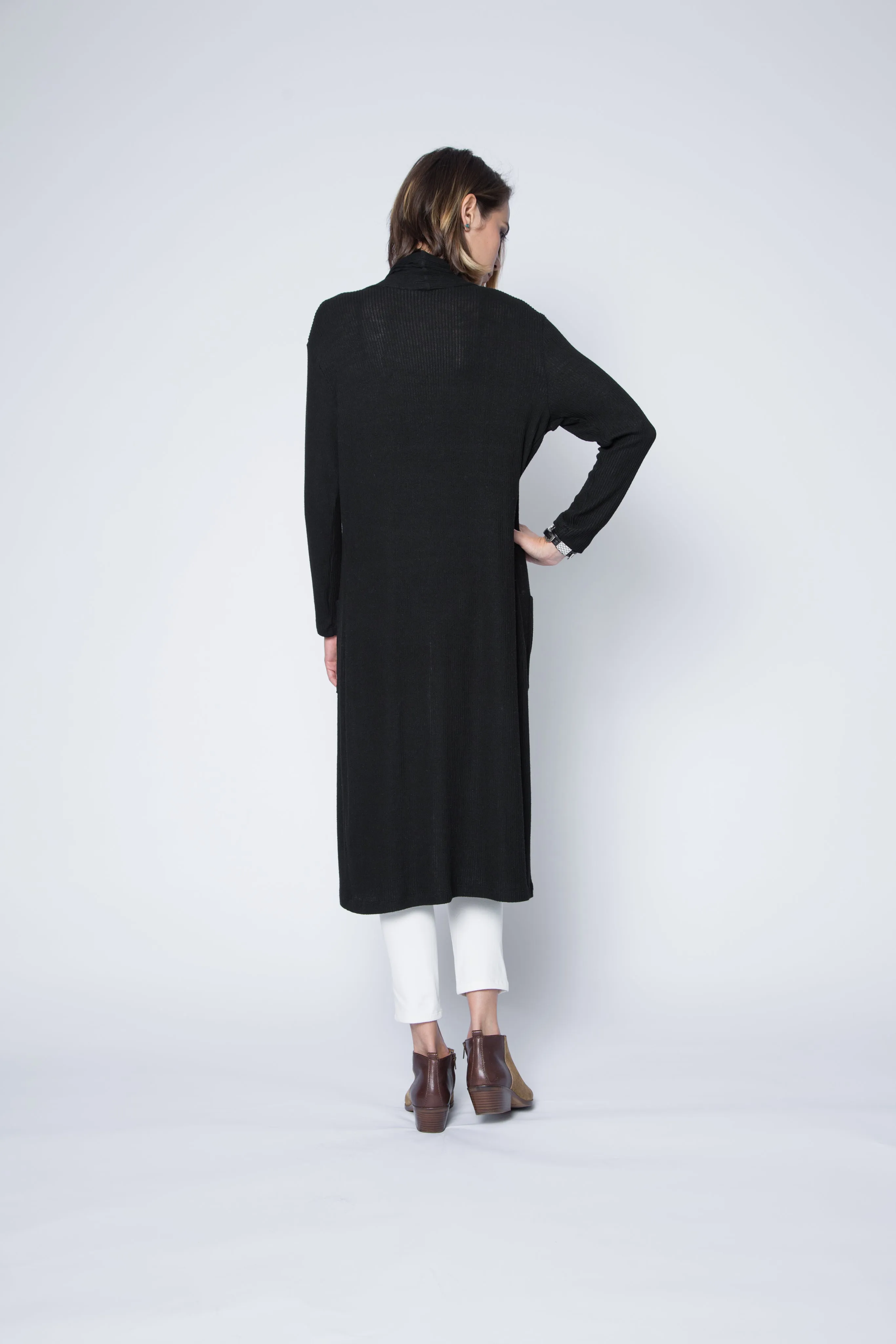 Long Sweater Cardigan with Shawl Collar