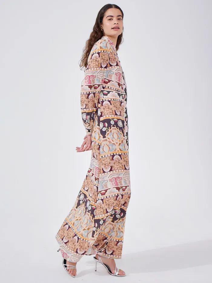 Lotus Tiger Printed Silk Maxi Shirt Dress