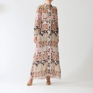 Lotus Tiger Printed Silk Maxi Shirt Dress