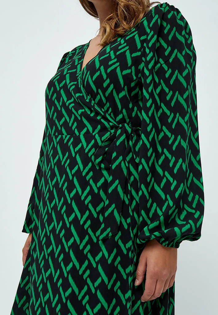 Lou Wrap Dress Curve - Bright Green Print