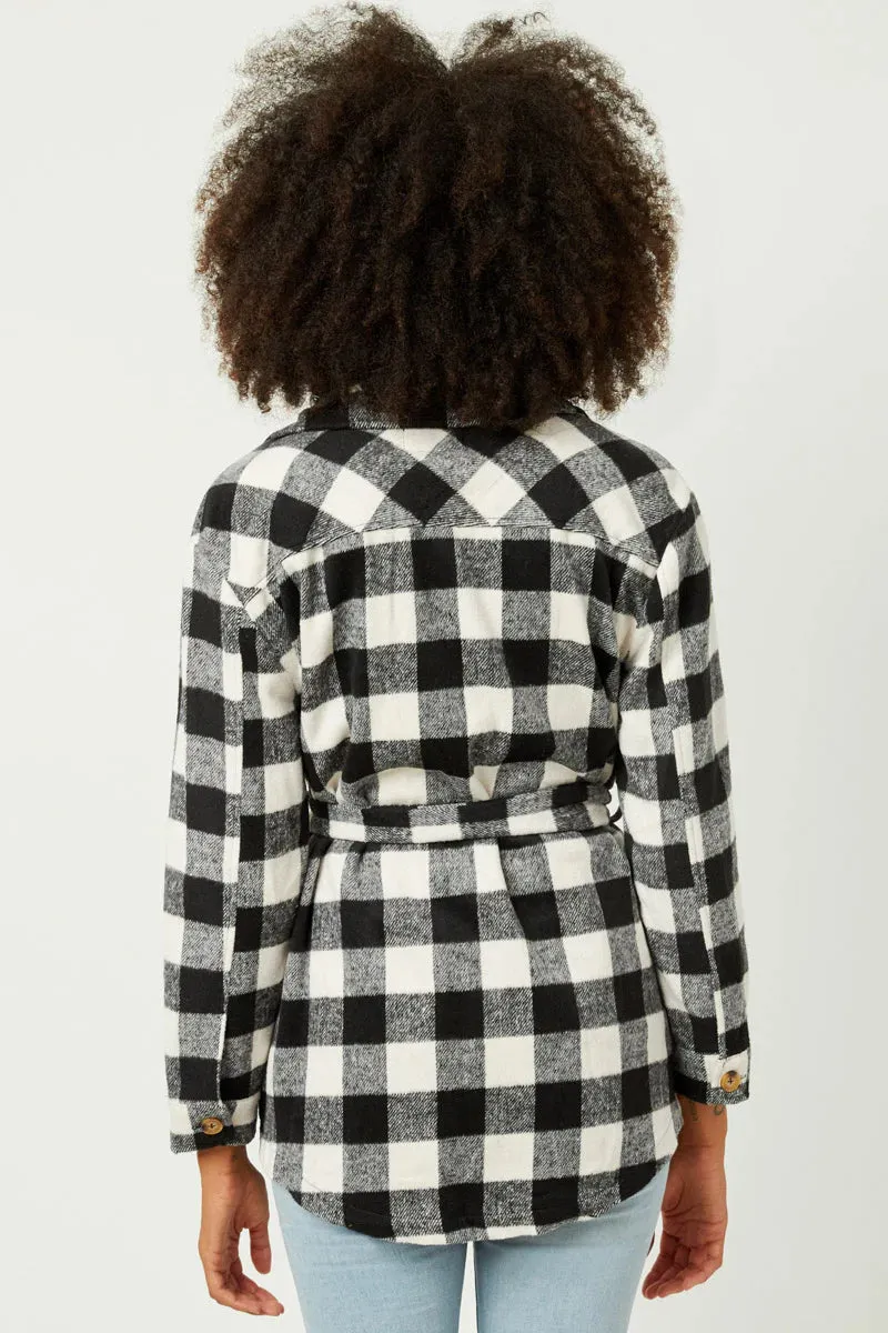 Maylee Misses Black Check Belted Long Shacket S-L