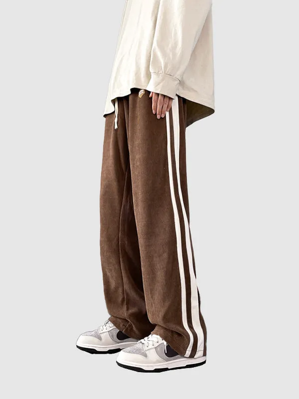 Men's corduroy striped drawstring casual pants