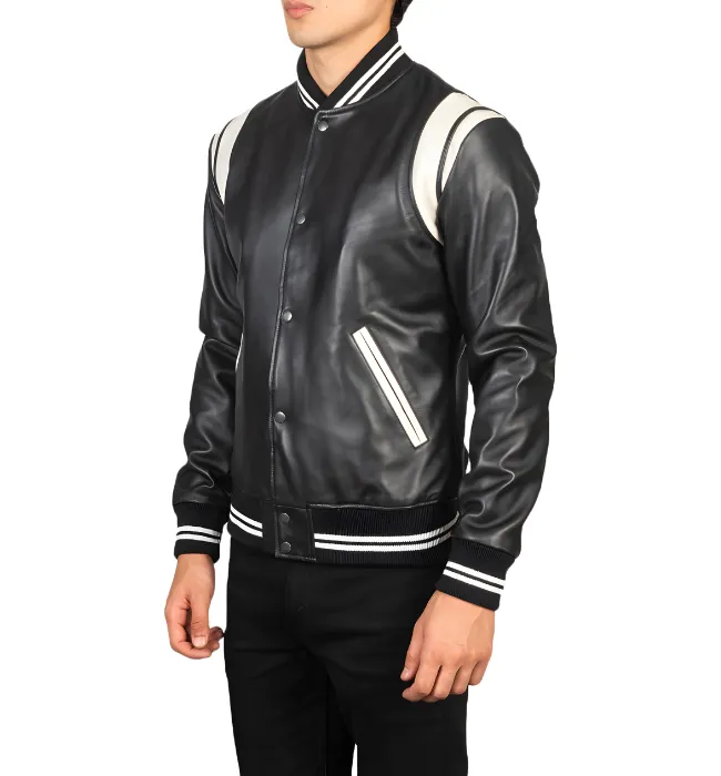 Men's Dantee Black Leather Varsity Jacket