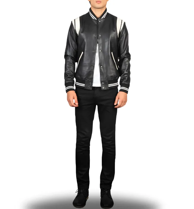 Men's Dantee Black Leather Varsity Jacket