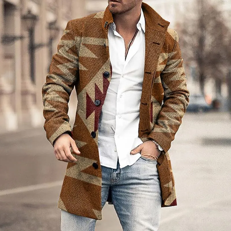 Men's Mid-Length Plaid Print Casual Coat 99619774L