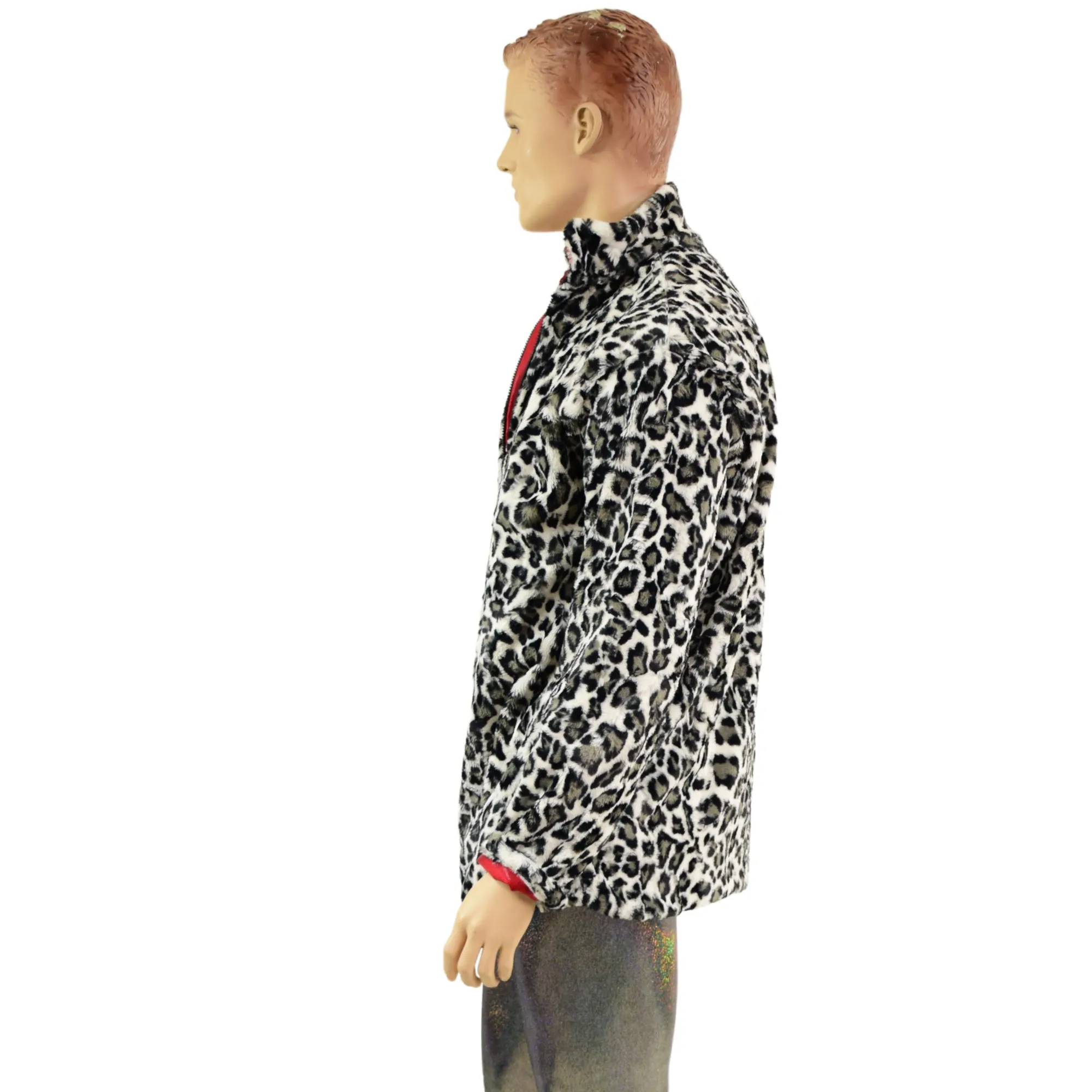 Mens Minky Faux Fur Reversible Collared Jacket