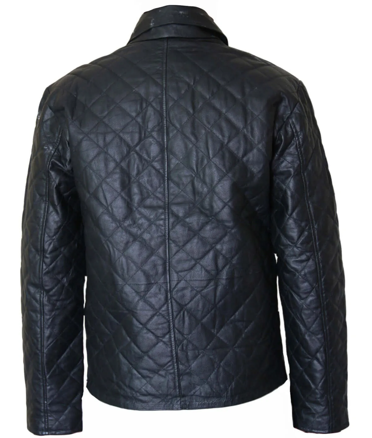 Men’s Quilted Flap Pocket Black Biker Leather Jacket