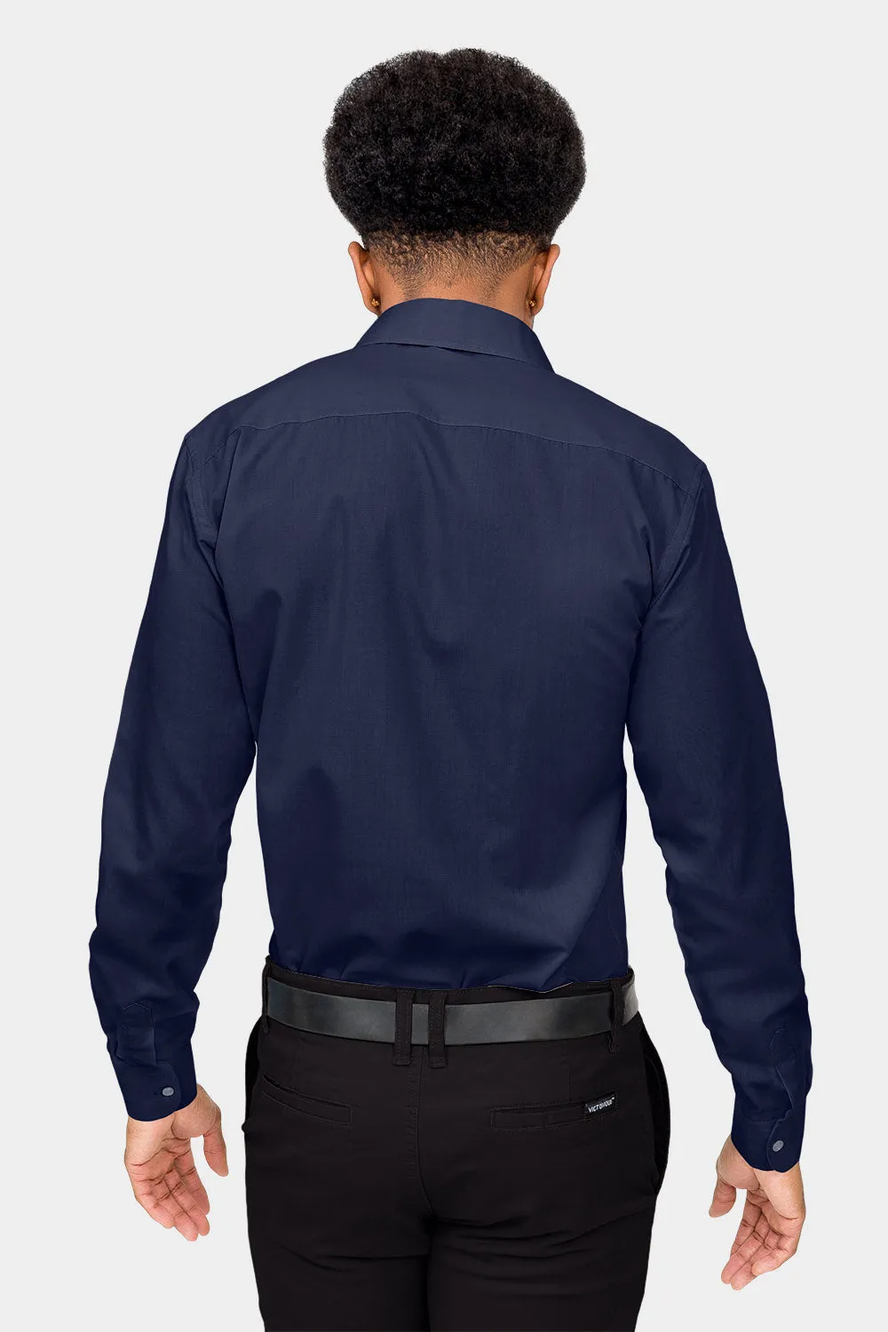 Men's Slim Fit Solid Color Dress Shirt (Navy)