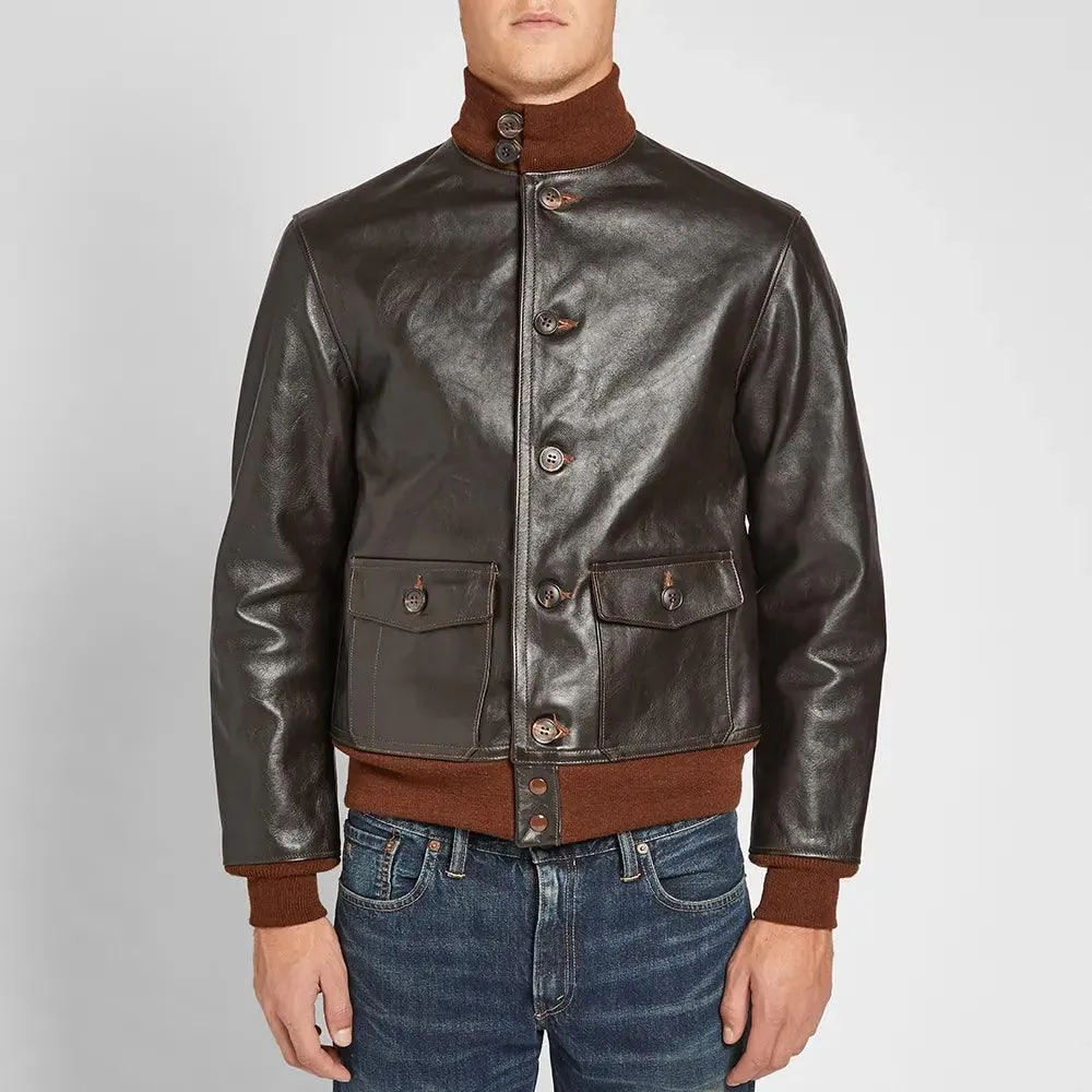 Men's Vintage A-1 Brown Leather Flight Bomber Jacket