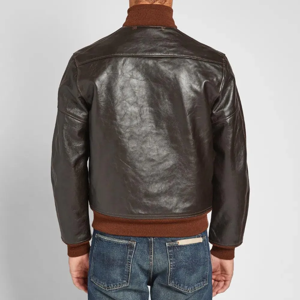 Men's Vintage A-1 Brown Leather Flight Bomber Jacket