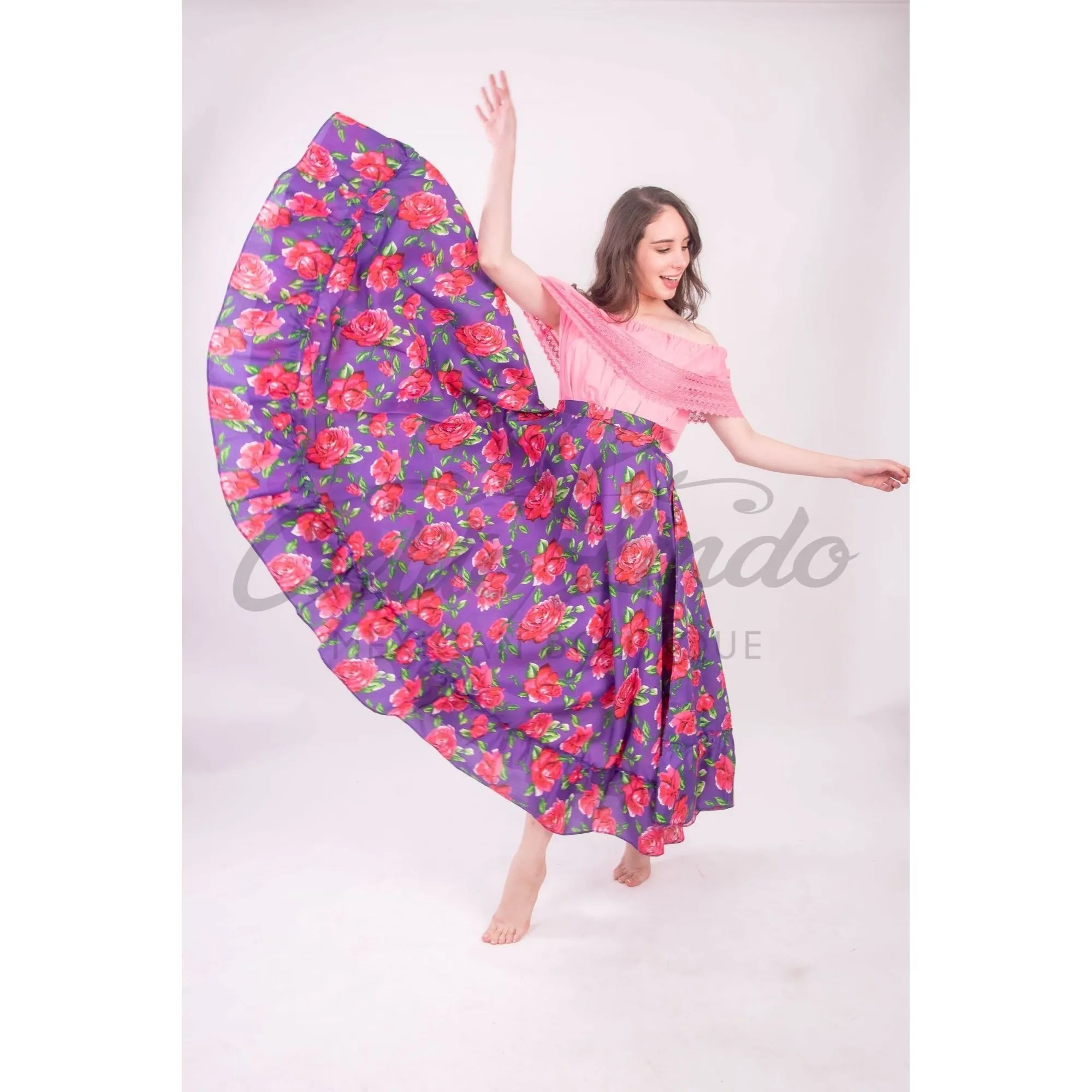 Mexican Folklorico Purple Floral Skirt