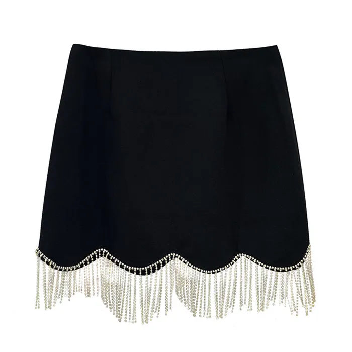 Midnight Rhinestone Fringe Skirt