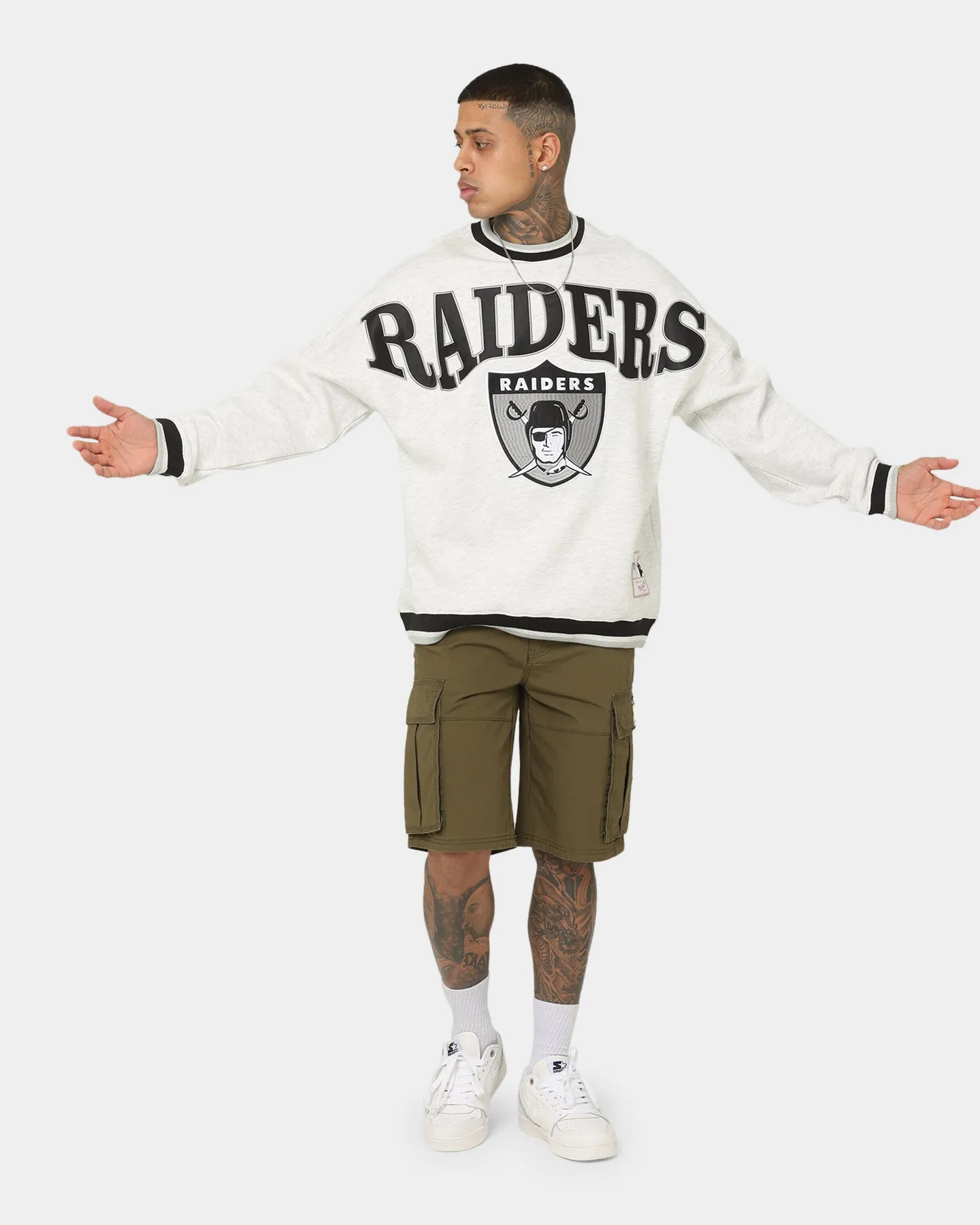 Mitchell & Ness Las Vegas Raiders Satin Infill Crewneck White Marle