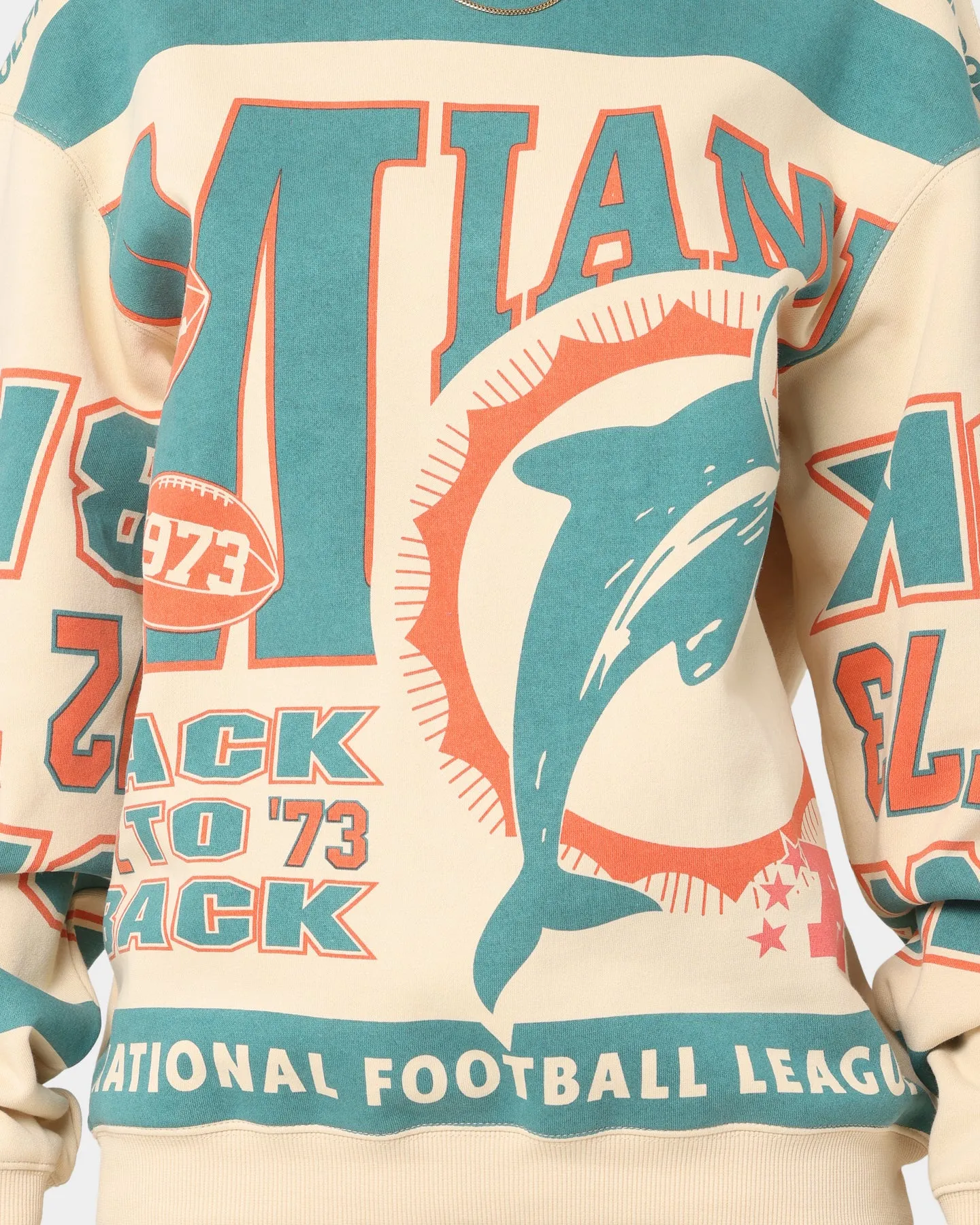 Mitchell & Ness Women's Miami Dolphins League Crewneck Stone/Teal