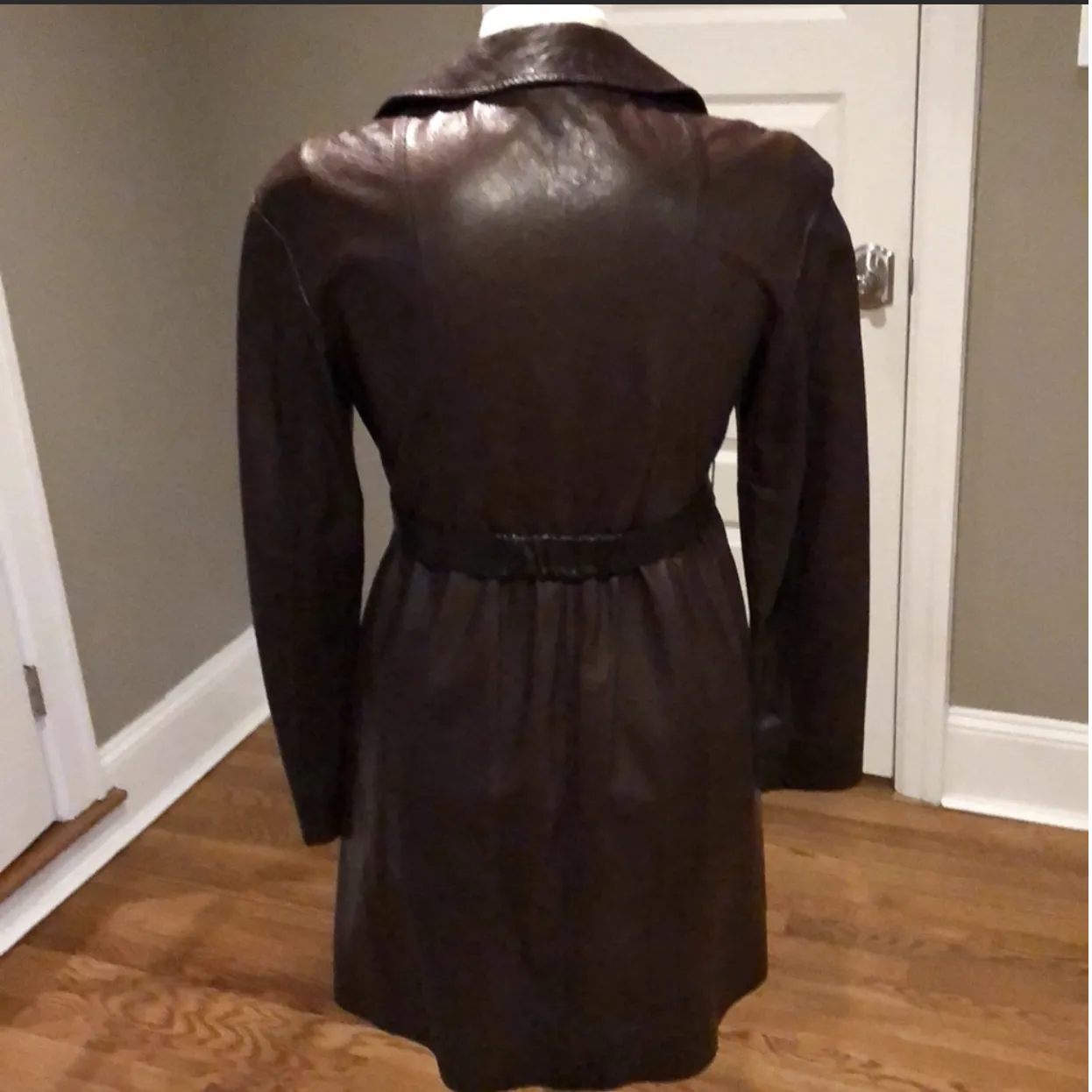 Miu Miu Brown Leather Trench Coat.